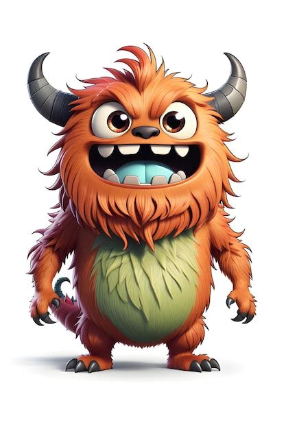 Funny Cartoon Monster With Horns Vector Illustration Isolated On White