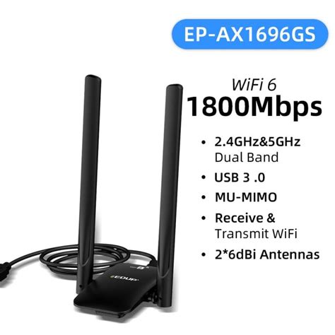 Edup Wifi 6 Usb Adapter Dual Band Ax1800 Usb30 Wireless Wi Fi Dongle