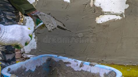 Plastering Cement At Wall For Renovation House Plasterer Smoothing