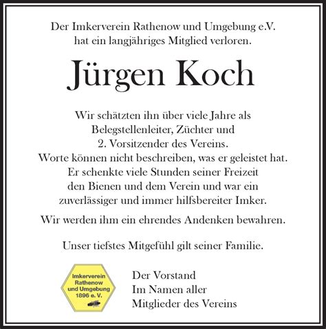 Traueranzeigen Von J Rgen Koch M Rkische Onlinezeitung Trauerportal