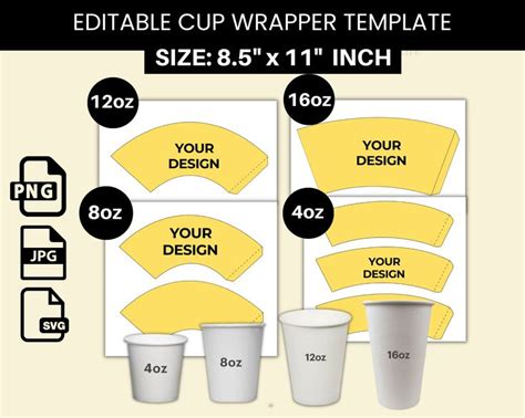 Paper Cup Wrapper Template Paper Coffee Cup Template Paper Cup Wrapper Paper Cup Bundle