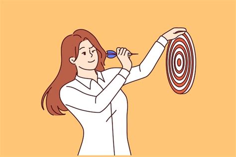 Premium Vector Woman Holds Dart Board And Hits Target Showing