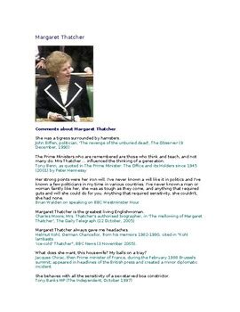 Quotes About Margaret Thatcher By Strategic Study Skills Tpt