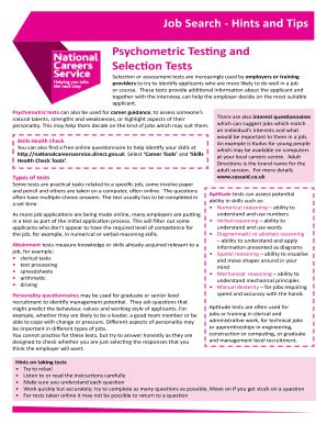 Fillable Online Careersyandh Co Psychometric Testing And Selection