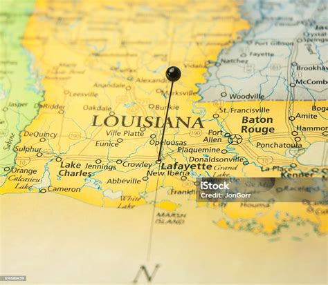 Macro Travel Road Map Of Lafayette Baton Rouge Louisiana Stock Photo