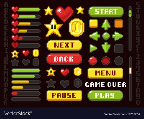 Pixel Game Buttons Navigation And Notation Vector Image