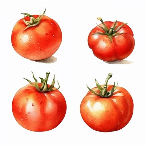 Tomates Arte Vectorial Tomate Acuarela Vector Vector Premium