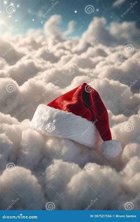 Angelic Christmas Hat In Paradise With Many Cloudsxmas Background