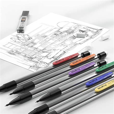 Nicpro 6 Pcs Art Mechanical Pencils Set With Case 7 Pcs Metal Propell 6