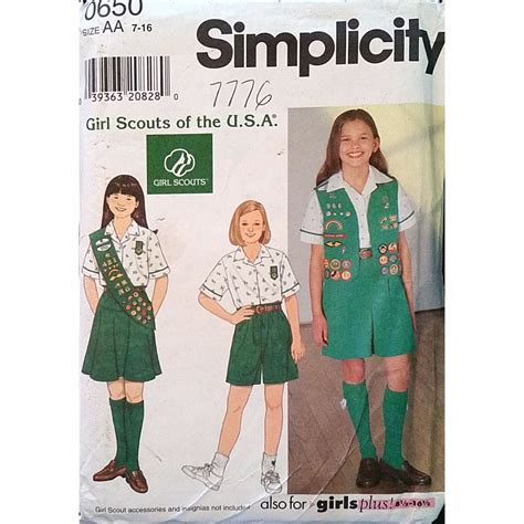 Girl Scouts Uniform Vest Blouse Skirt Shorts Sash Simplicity 0650