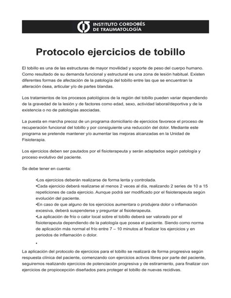 Protocolo Ejercicios De Tobillo Y Pie Click Aquí