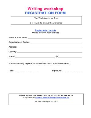 Workshop Registration Form Fill Online Printable Fillable Blank