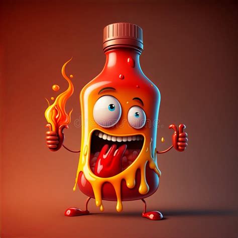 Flaming Hot Sauce Bottle Character Generative AI Stock Illustration Illustration Of Cute