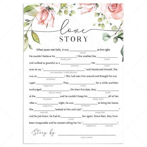 Love Story Mad Libs Printable Printable Word Searches