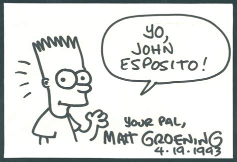 Matt Groening Signed Simpsons 5x7 Hand Drawn Sketch Of Bart Simpson