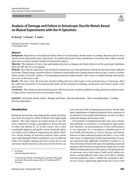 Pdf Analysis Of Damage And Failure In Anisotropic Ductile Metals