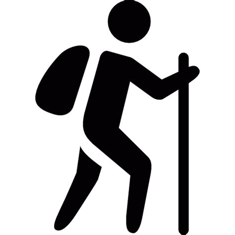 Man With Bag And Walking Stick Icon