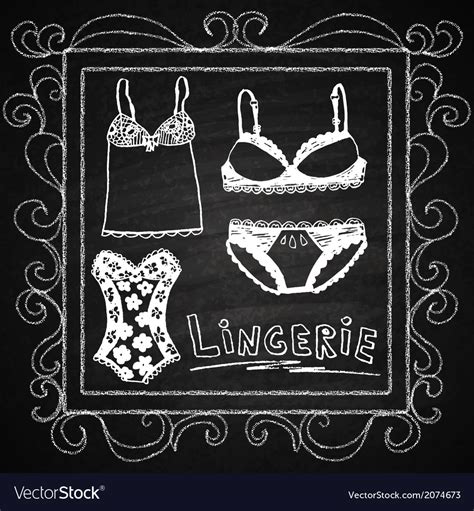 Lingerie Set In Hand Drawn Frame Chalk On Board Vector Image