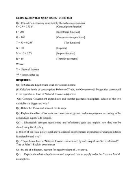 Econ Review Questions Econ Review Questions June