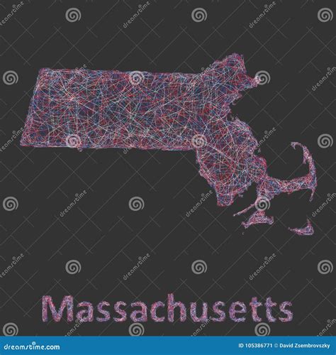 Massachusetts Line Art Map Stock Vector Illustration Of Drawing 105386771