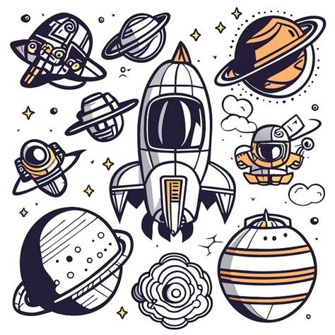 Dibujo De Dibujos Animados Conjunto Espacial Colección Astronauta Nave Espacial Dibujos En Línea