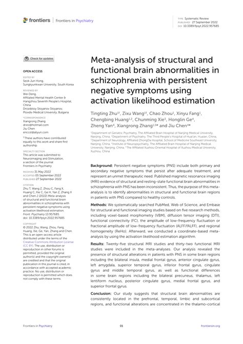 Pdf Meta Analysis Of Structural And Functional Brain Abnormalities In