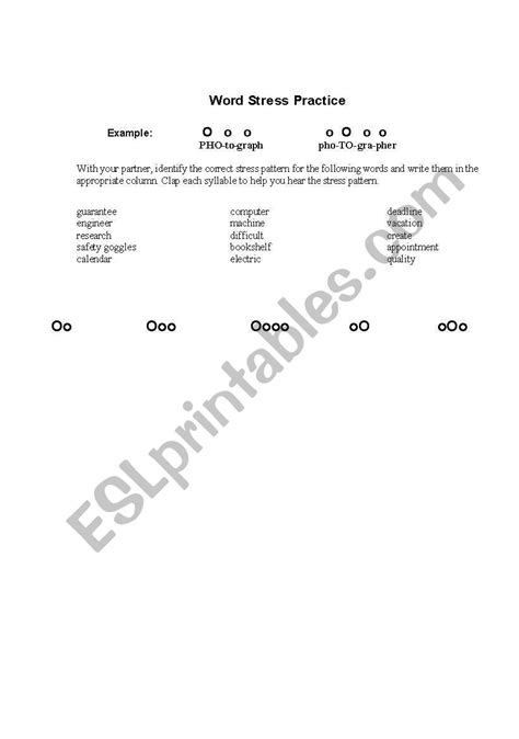 Word Stress Practice Esl Worksheet By Jessicahills