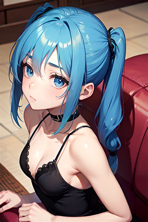 Anime Skinny Small Tits 20s Age Sad Face Blue Hair Pigtails Hair Style Light Skin Crisp Anime