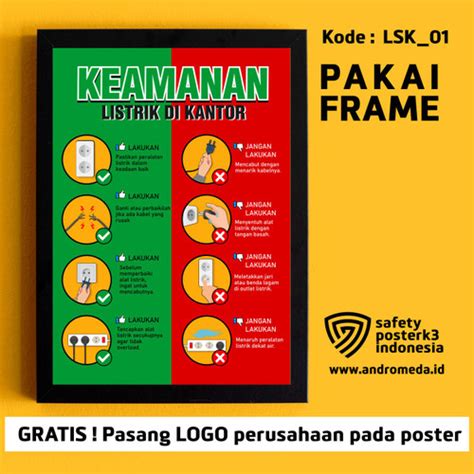 Jual Safety Poster K3 Keamanan Listrik Di Kantor Frame Kota Bandung Safety Poster K3