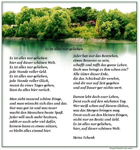 A Poem Written In German On The Water With Trees And Bushes Behind It