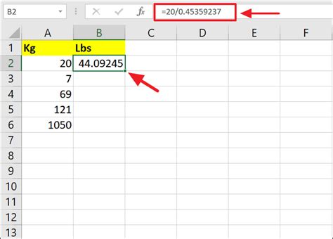 How to Convert Kg to Lbs in Excel