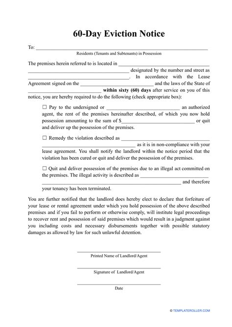 60 Day Notice Template Fill Out Sign Online And Download Pdf Templateroller