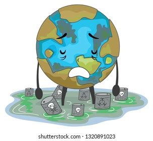 Illustration Sad Earth Mascot Standing Among Stock Vector Royalty Free