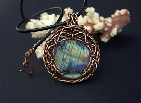 Crescent Moon Necklace Wire Wrapped Pendant Copper Etsy