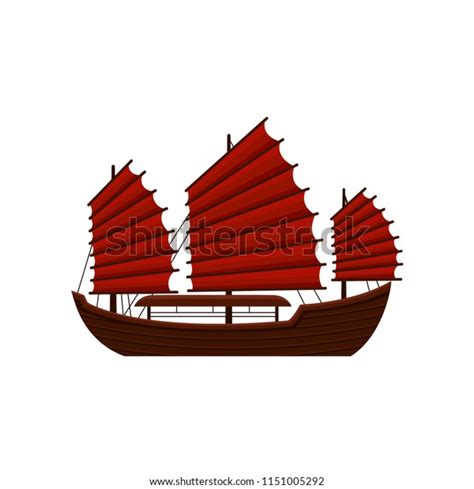 Traditional Chinese Junk Boat Red Sails Stock Vector Royalty Free