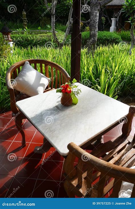Patio Furniture of a Balinese Garden Stock Image - Image of design ...