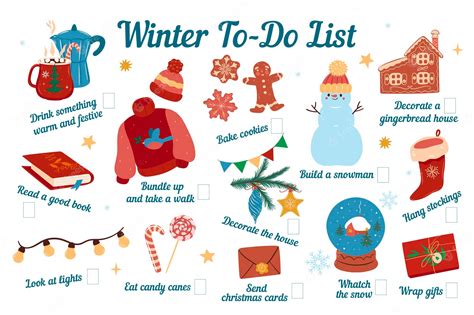 Premium Vector Winter Todo List With Cute Pictures Vector Graphics