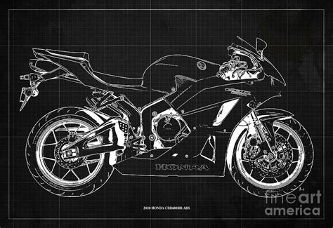 2020 Honda Cbr600rr Abs Blueprint Dark Grey Background T Decor