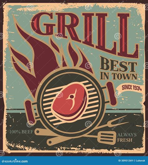 Retro Bbq Poster Template With Fresh Beef Steak Stock Vector