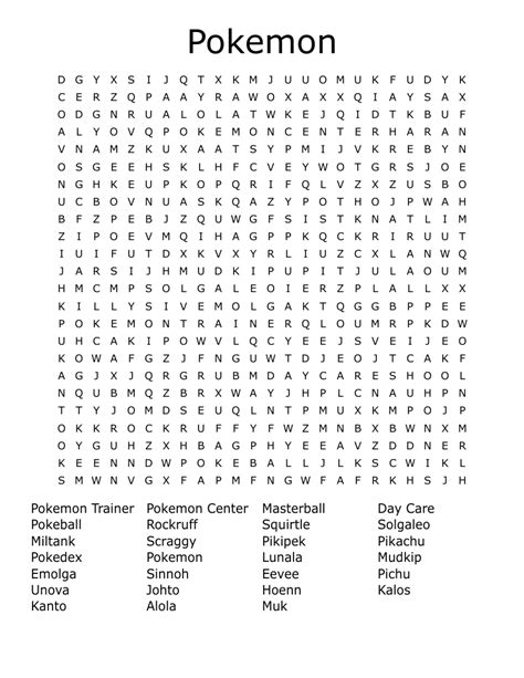 Free Pokemon Word Search Printable Word Search Maker