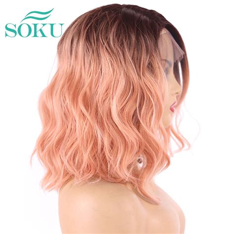 Ombre Pink Syntetisk Blonde Front Parykker Naturli Grandado