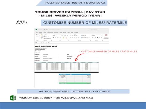 Truck Driver Pay Roll Earning Statement Template Pay Slip Creator for Truck Driver Mile Excel ...