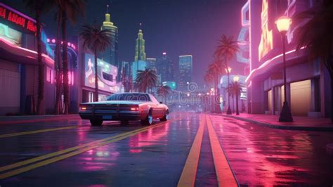 American Evening Street In The Gta Style Of 80s Stock Image Image Of