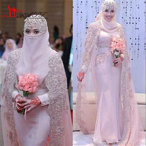 New Muslim Arabic Mermaid Chiffon Wedding Dresses High Neck Long Bridal