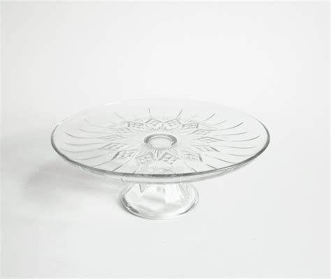 Vintage Glass Cake Pedestal Plate 12 Clear Glass Etsy