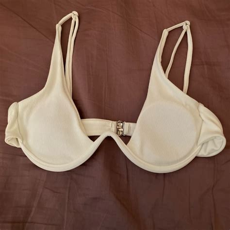 Zaful Swim Zaful Push Up Plunge Ribbed White Bikini Top Poshmark