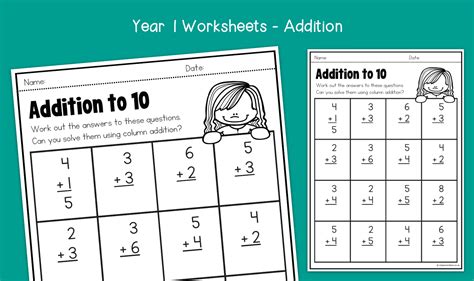 Year 1 Column Addition To 10 Worksheets Ks1 Addition Primary Maths