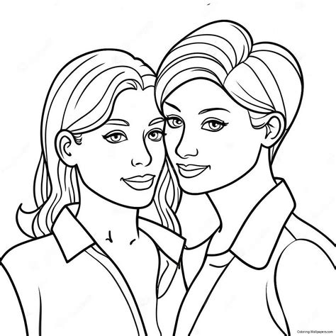 Colorful Lesbian Couple Coloring Page