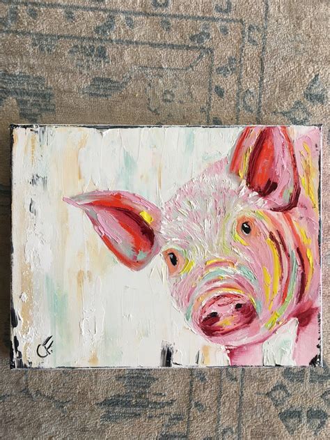 Piglet Abstract Prints Pallet Knife Painting Pig Art Piglet Painting