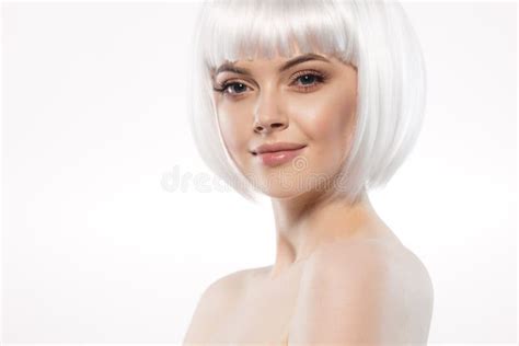 Short Blonde Hair Woman Bob Platinum Hairstyle Stock Image Image Of Beautiful Girl
